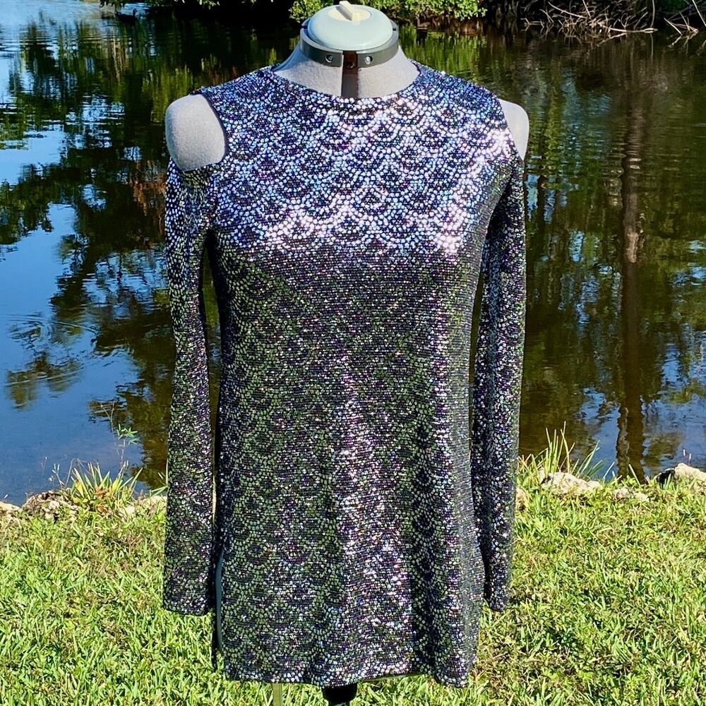 MICHAEL Michael Kors NWT Long Sleeve Cold Shoulder Sparkle Glitter Top Tunic